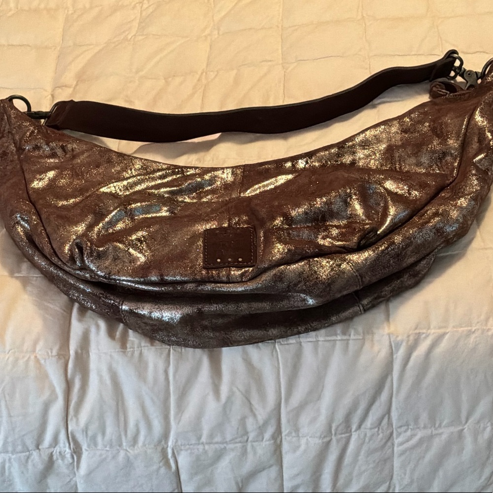 We the Free/ Free People Sparta Sling in Gold Metallic Brown Genuine Leather